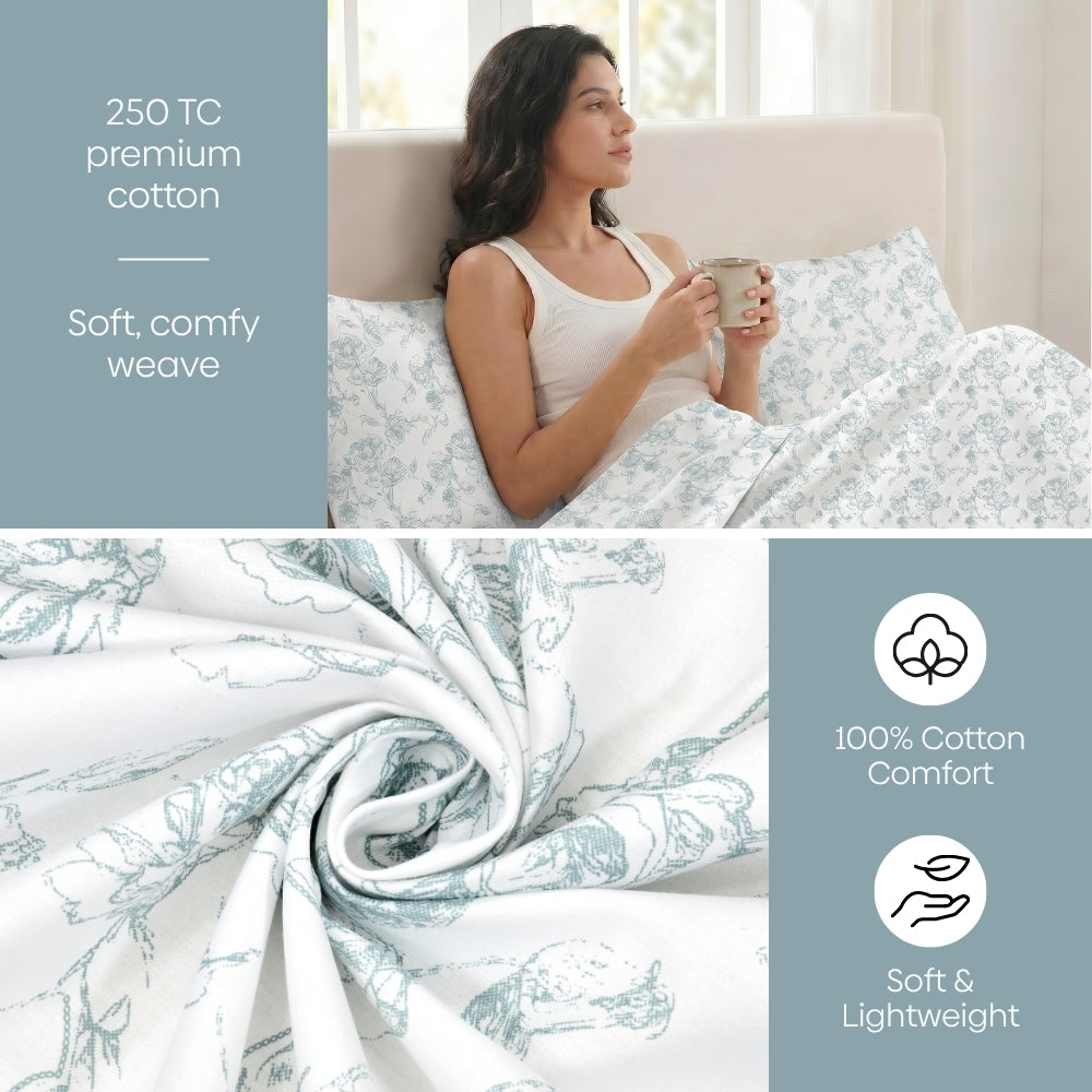 Luna Rose 100% Cotton Double Size Bedsheet, 300 TC