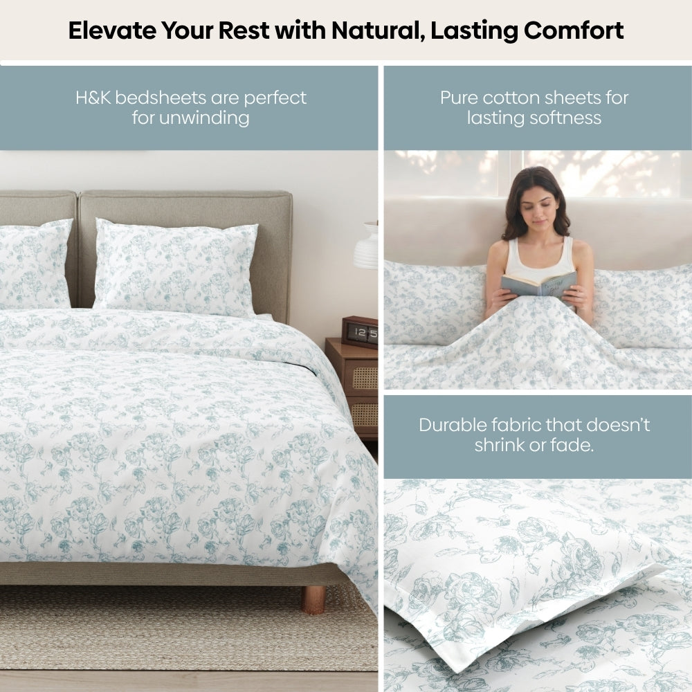 Luna Rose 100% Cotton Double Size Bedsheet, 300 TC
