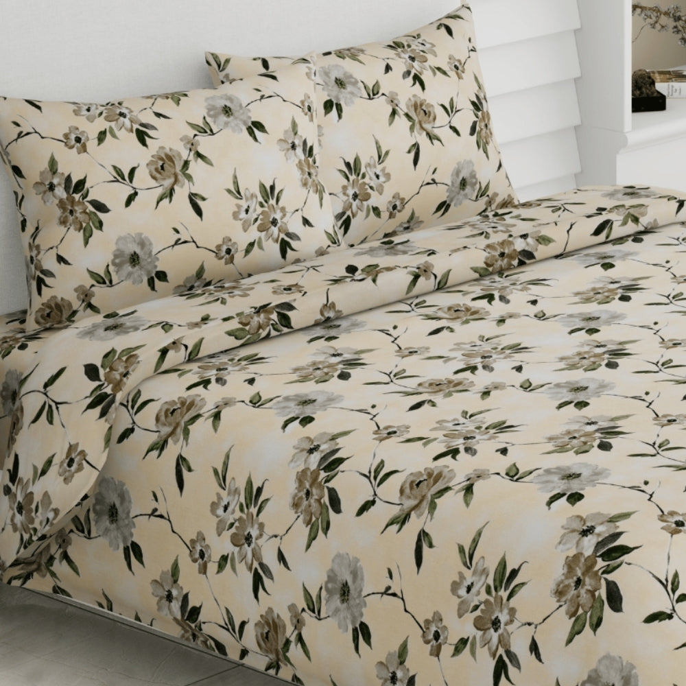 Greek Garden Romance, 100% Cotton King Size Bedsheet, 186 TC Yellow