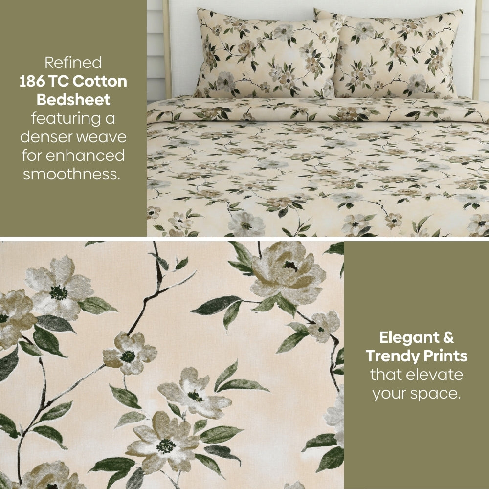 Greek Garden Romance, 100% Cotton King Size Bedsheet, 186 TC Yellow