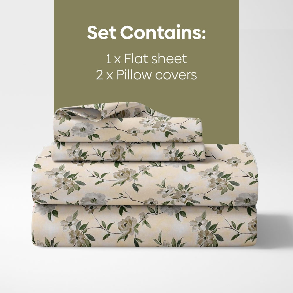 Greek Garden Romance, 100% Cotton King Size Bedsheet, 186 TC Yellow