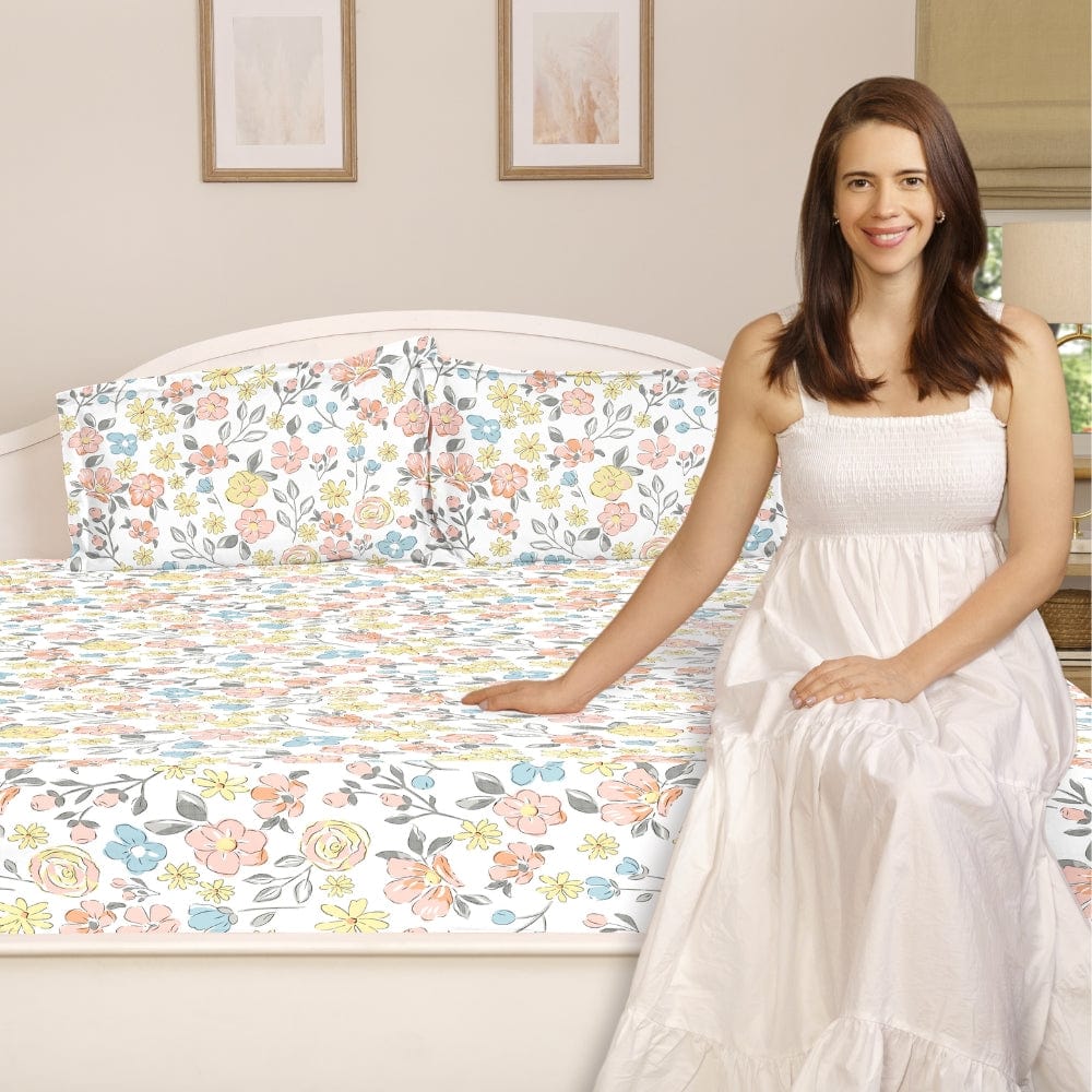 Island Bloom 100% Cotton Double Flat Bedsheet, 144 TC