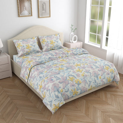100% Combed Cotton 144 TC King Flat Bedsheet Lily Drift