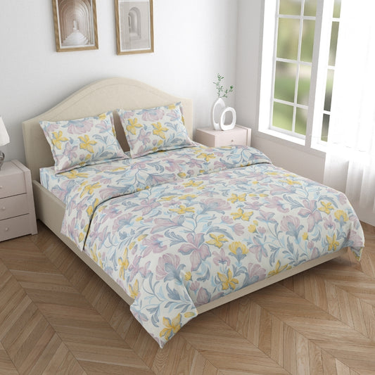 100% Combed Cotton 144 TC Double Flat Bedsheet Lily Drift