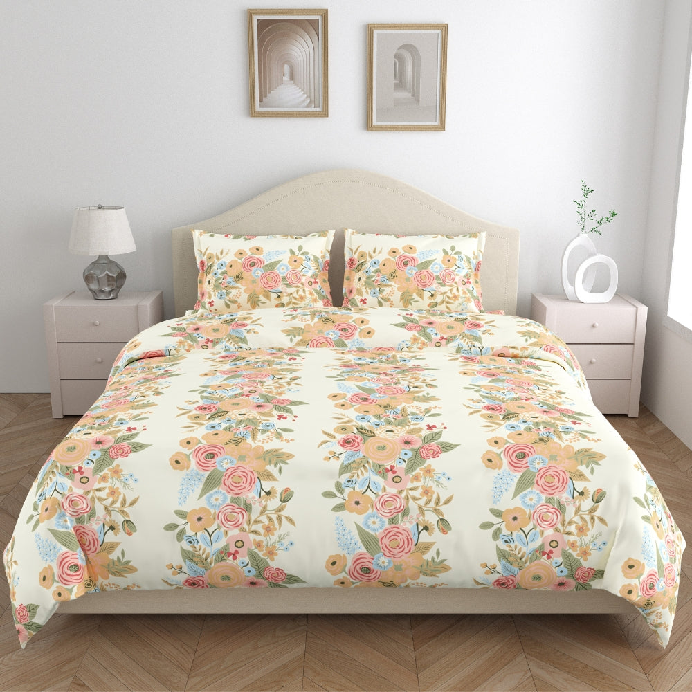 100% Combed Cotton 144 TC King Flat Bedsheet Vintage Peony