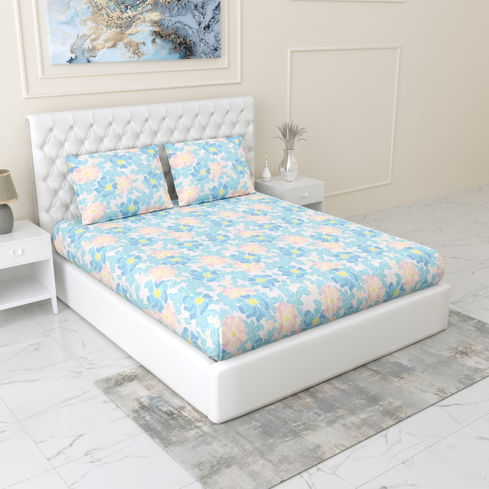 100% Combed Cotton 144 TC King Fitted Bedsheet Petal Veil