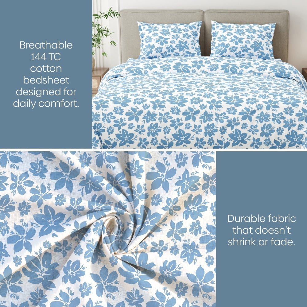 Bluebell Whisper 100% Cotton King Bedsheet, 144 TC - Bedsheets | haus & kinder