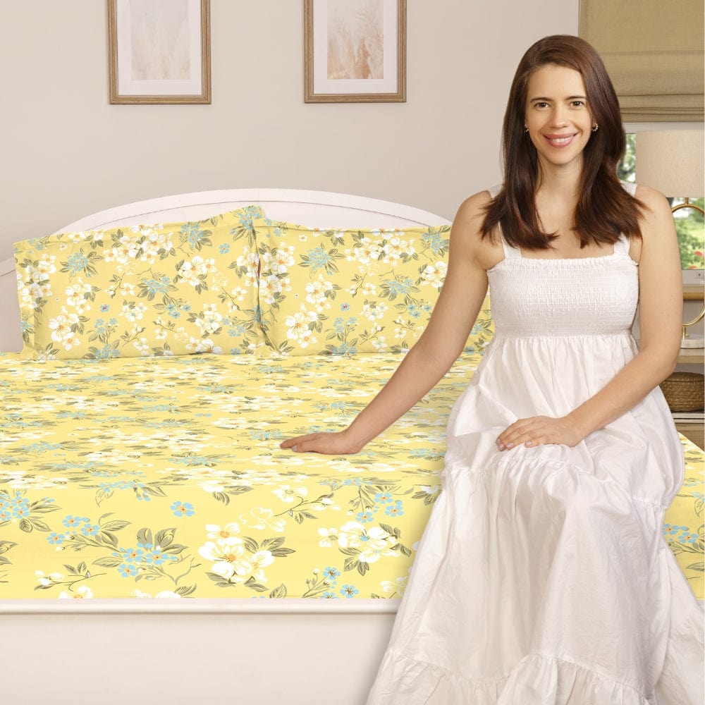 100% Combed Cotton 144 TC Double Fitted Bedsheet Floroise