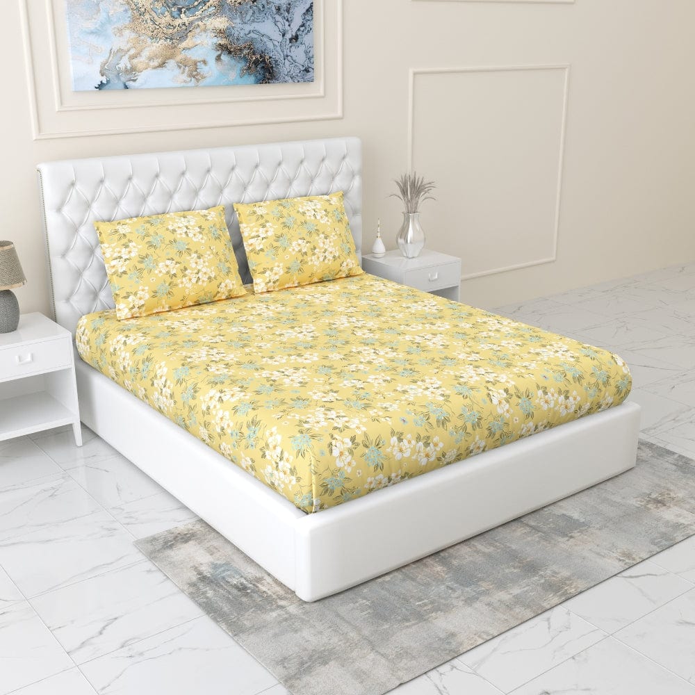 100% Combed Cotton 144 TC Double Fitted Bedsheet Floroise