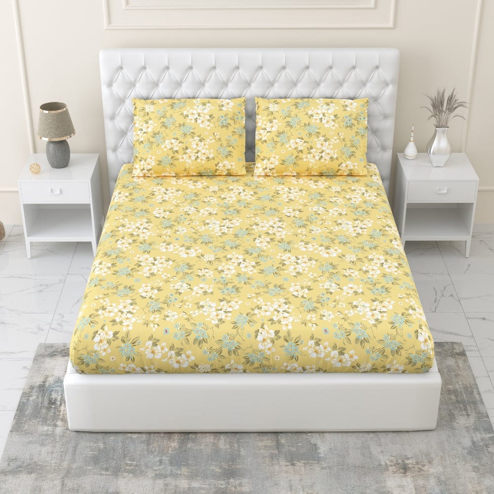 100% Combed Cotton 144 TC Double Fitted Bedsheet Floroise