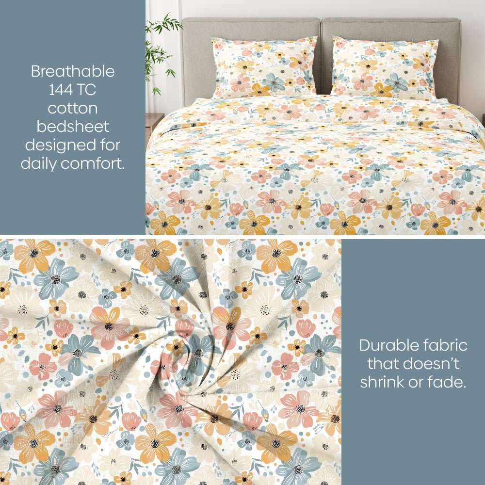 Hawaiian Petals 100% Cotton King Bedsheet, 144 TC - Bedsheets | haus & kinder