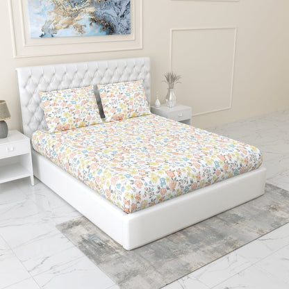 Island Bloom 100% Cotton King Fitted Bedsheet, 144 TC