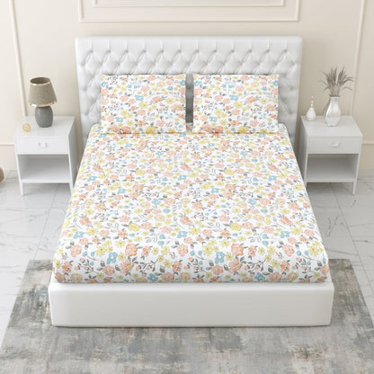 Island Bloom 100% Cotton King Fitted Bedsheet, 144 TC