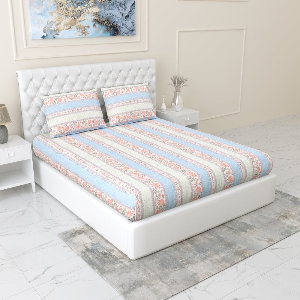 100% Combed Cotton 144 TC King Fitted Bedsheet Oribella Bloom