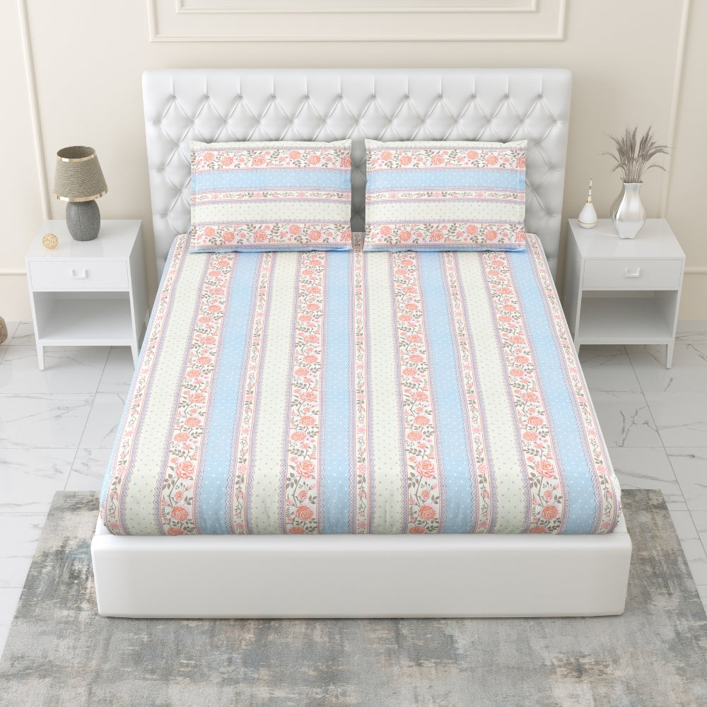 100% Combed Cotton 144 TC King Flat Bedsheet Oribella Bloom