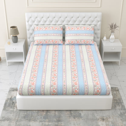 100% Combed Cotton 144 TC King Flat Bedsheet Oribella Bloom