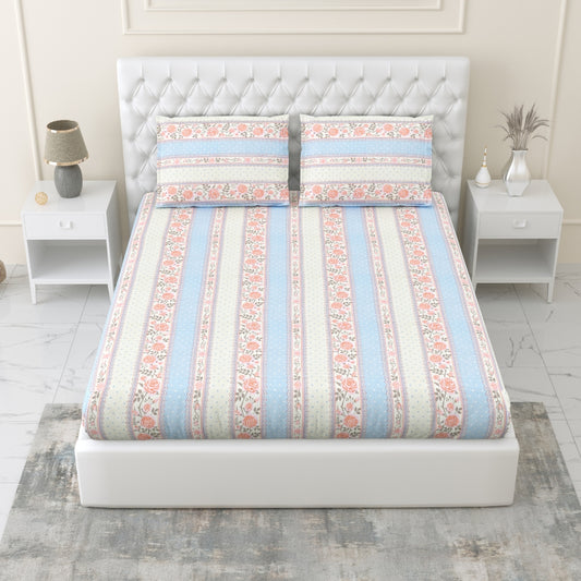 100% Combed Cotton 144 TC King Flat Bedsheet Oribella Bloom