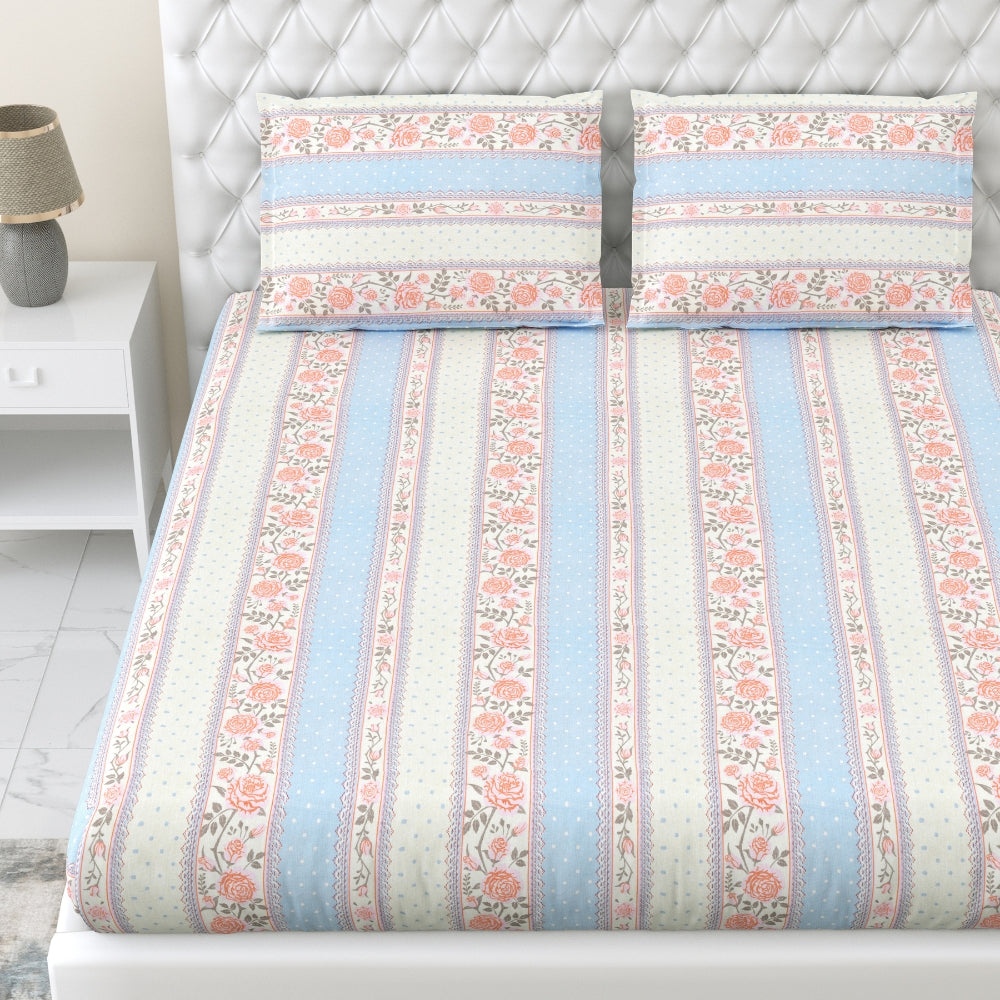 100% Combed Cotton 144 TC King Flat Bedsheet Oribella Bloom