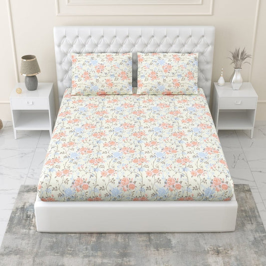 100% Combed Cotton 144 TC Double Fitted Bedsheet Petalhaze