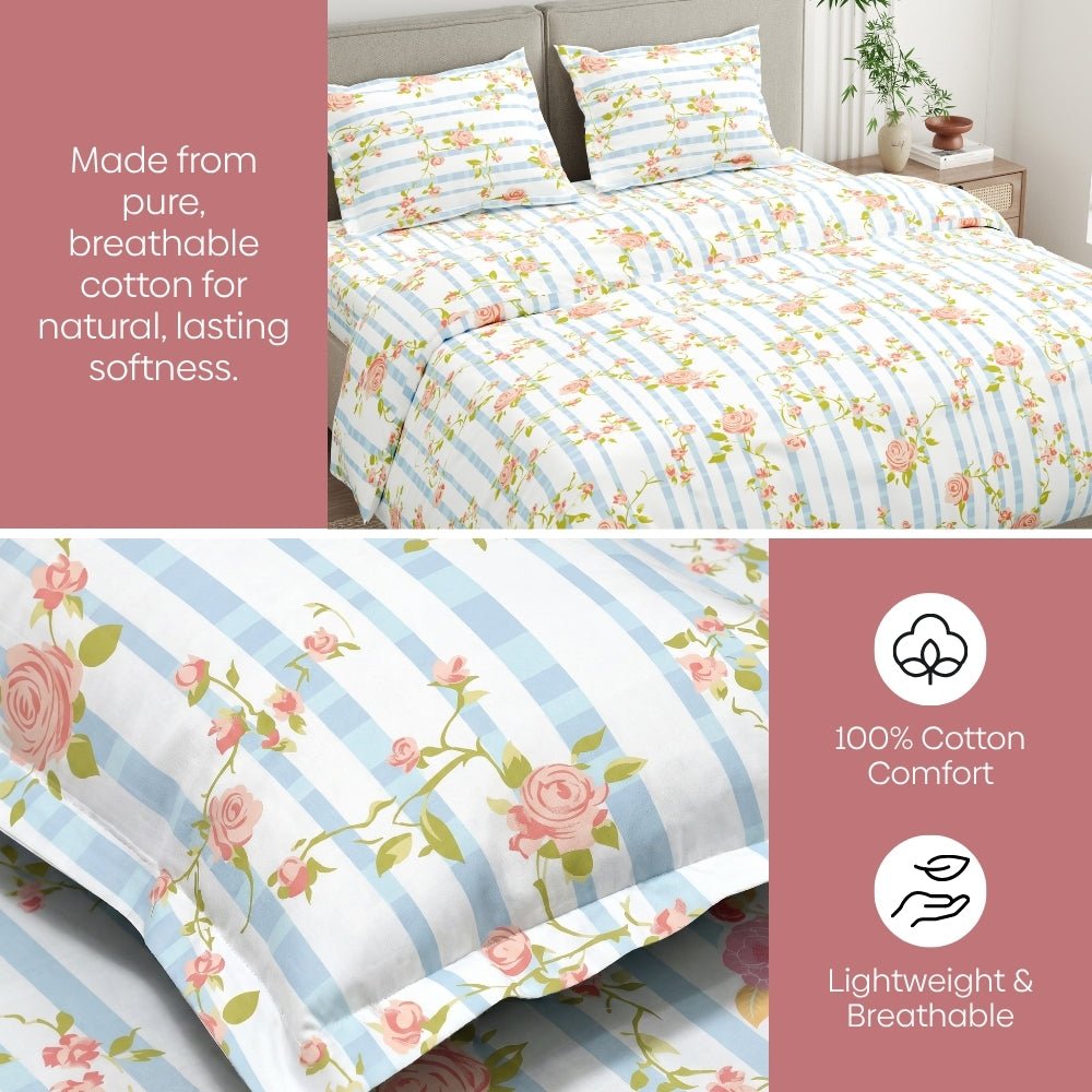 Rosaline Stripes 100% Cotton King Flat Bedsheet, 144 TC - Bedsheets | haus & kinder