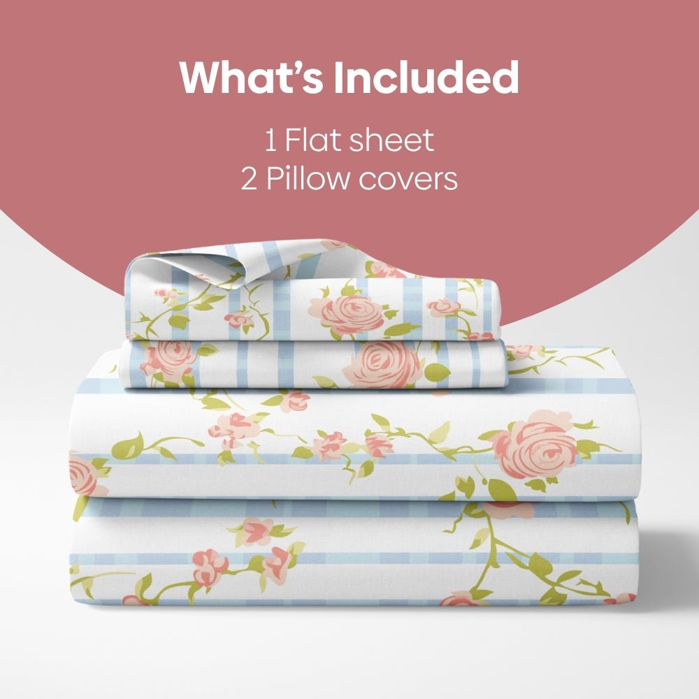 Rosaline Stripes 100% Cotton King Flat Bedsheet, 144 TC - Bedsheets | haus & kinder