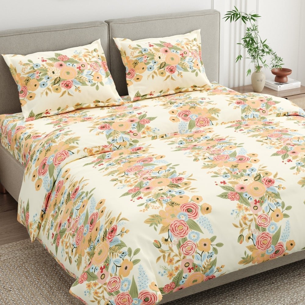 Vintage Peony 100% Combed Cotton 144 TC King Flat Bedsheet - Bedsheets | haus & kinder
