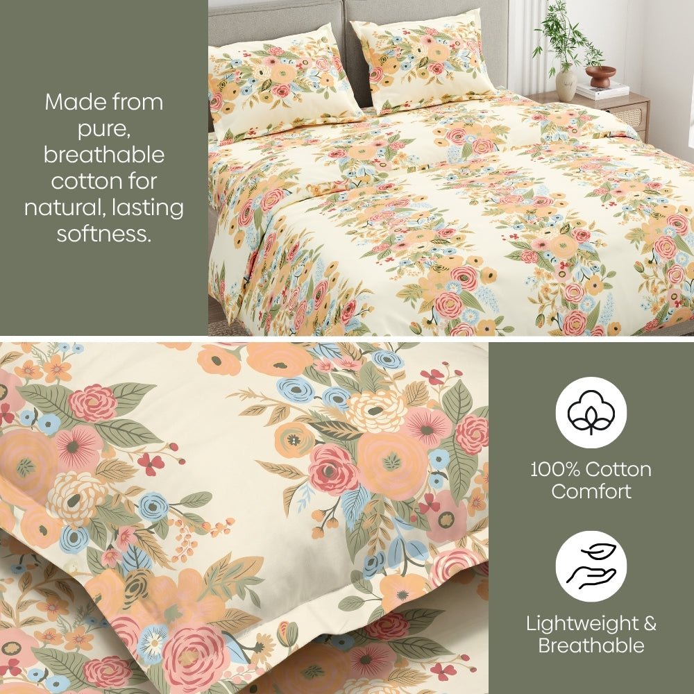 Vintage Peony 100% Combed Cotton 144 TC King Flat Bedsheet - Bedsheets | haus & kinder