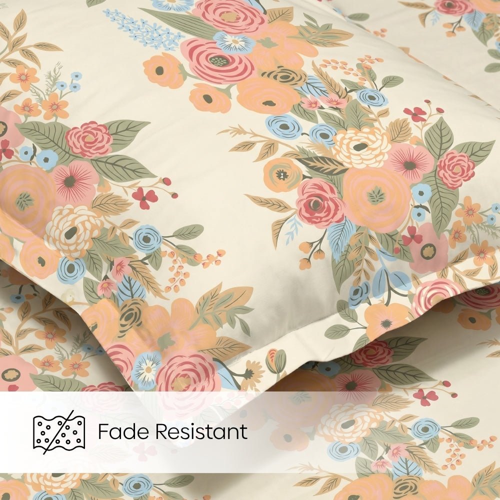 Vintage Peony 100% Combed Cotton 144 TC King Flat Bedsheet - Bedsheets | haus & kinder