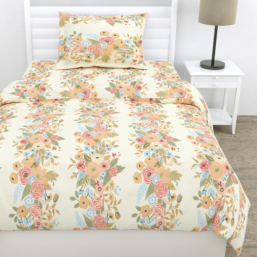 100% Combed Cotton 144 TC Single Flat Bedsheet Vintage Peony
