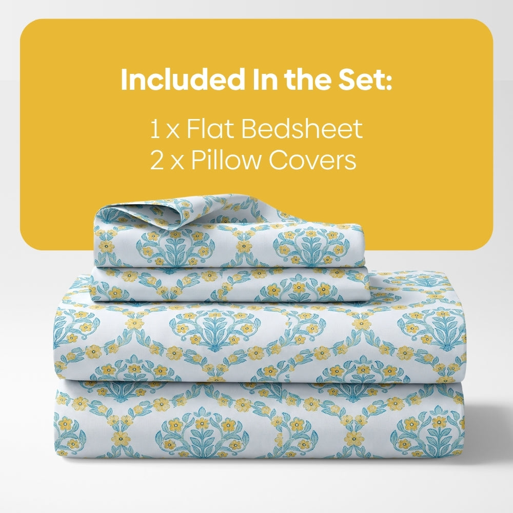 Amber Orchard 100% Cotton King Flat Bedsheet, 186 TC