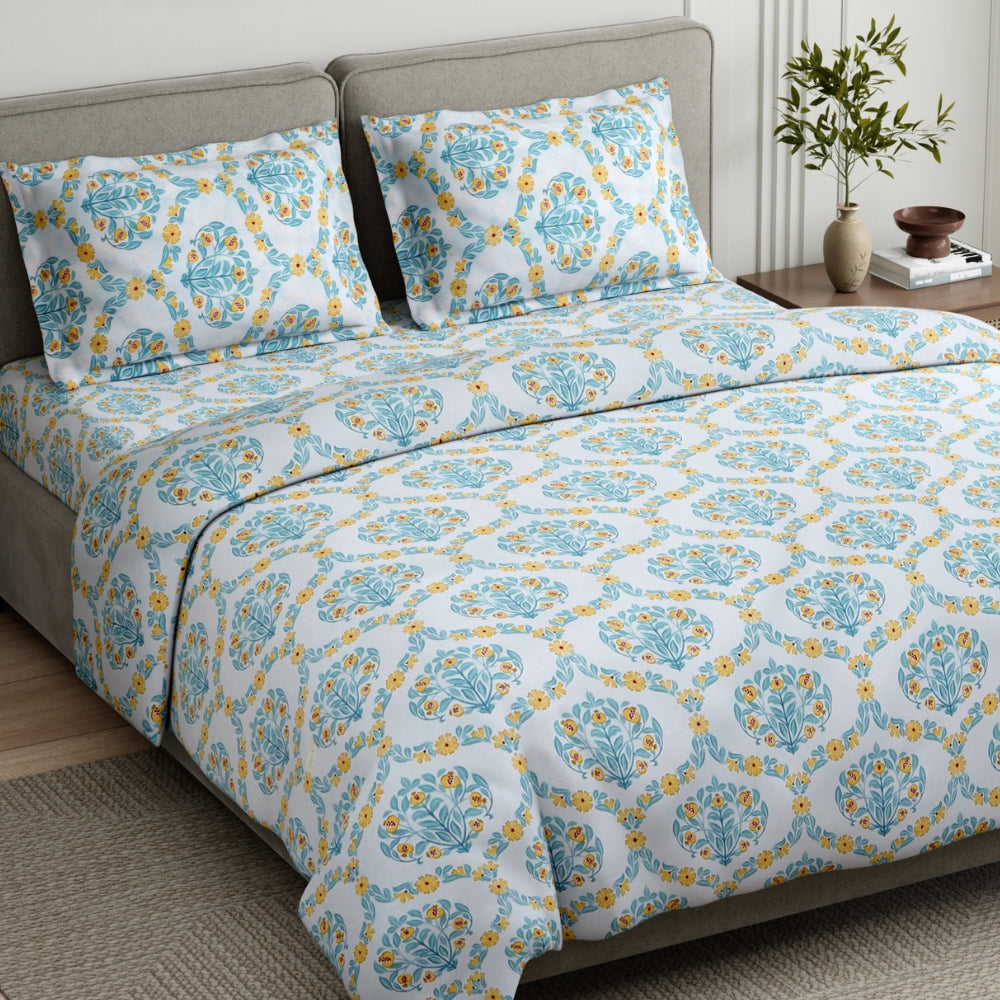 Amber Orchard 100% Cotton King Flat Bedsheet, 186 TC
