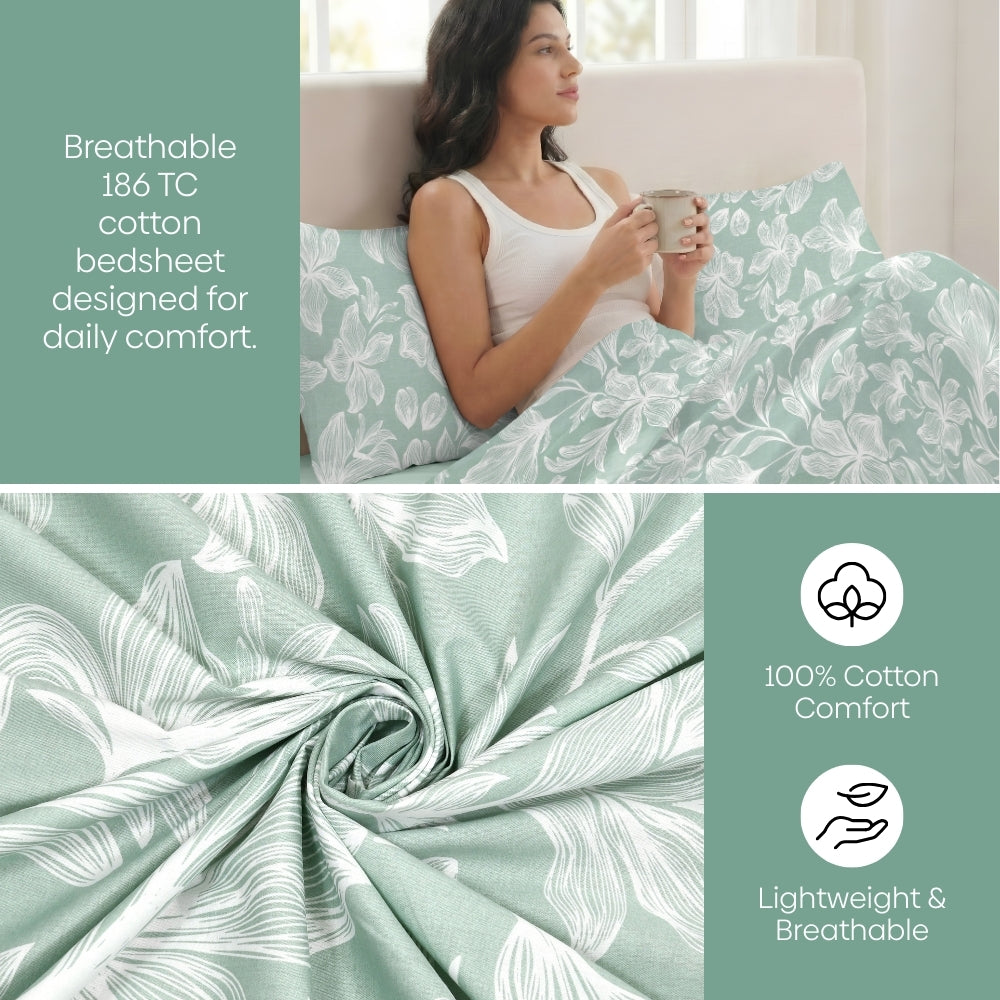 Garden of Memories Combed Cotton Double Bedsheet, 186 TC