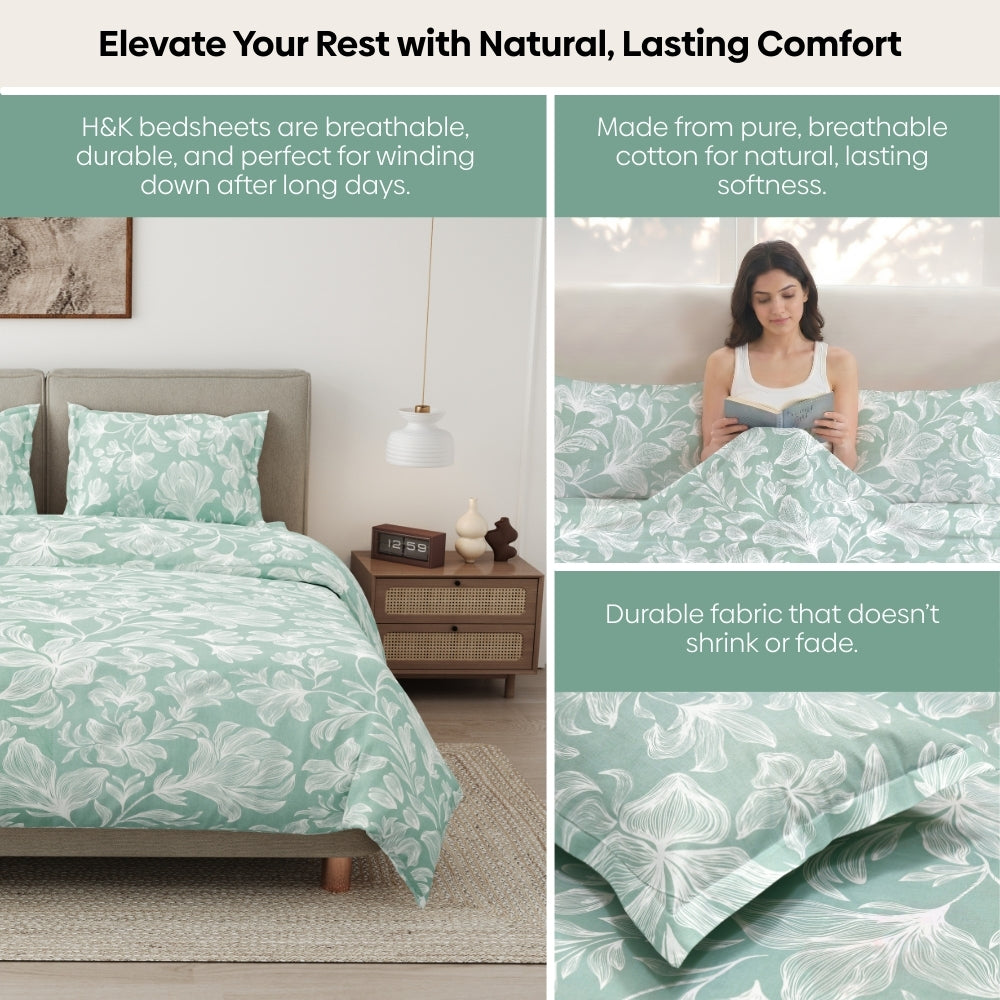 Garden of Memories Combed Cotton Double Bedsheet, 186 TC