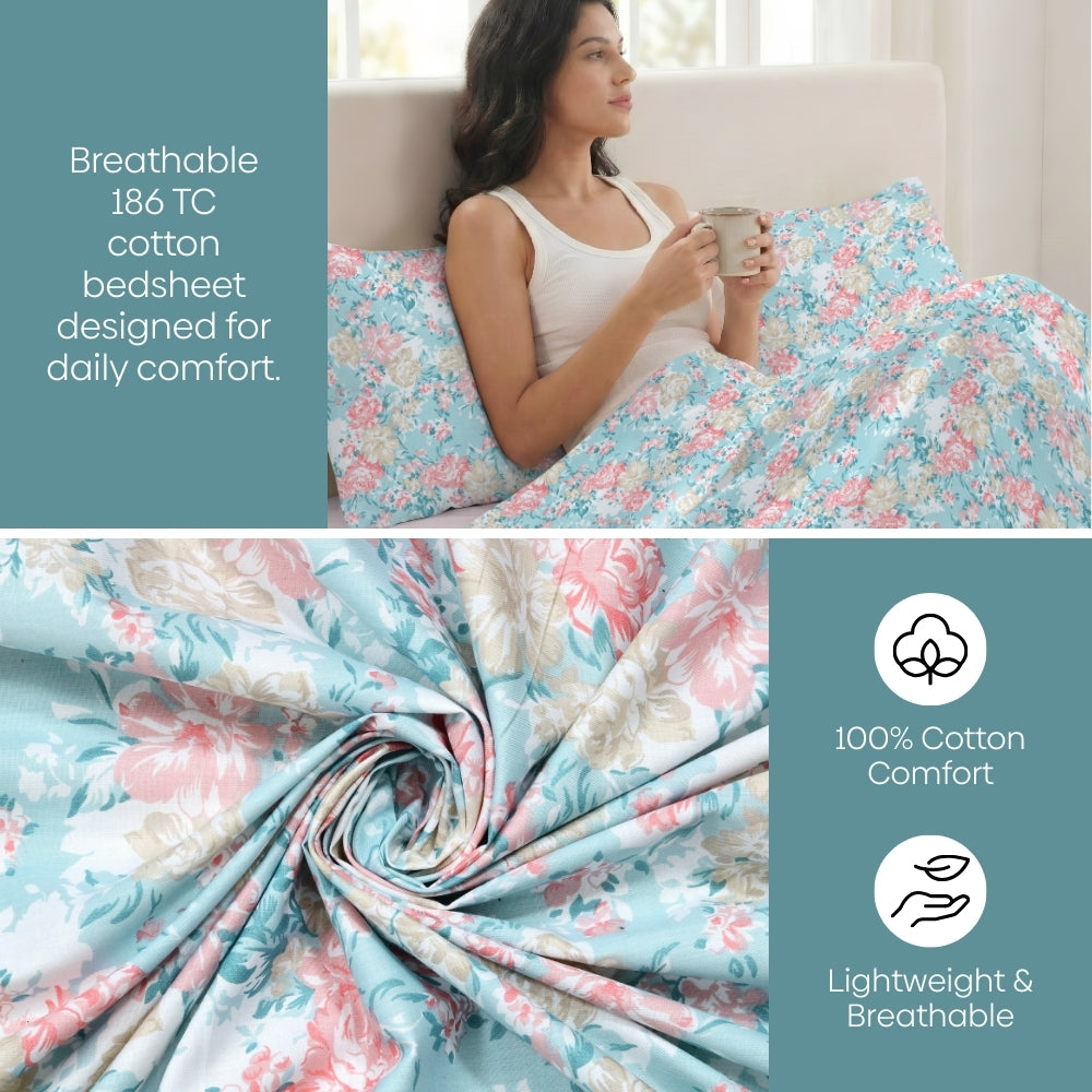 Ornate Whispers Combed Cotton King Bedsheet, 186 TC