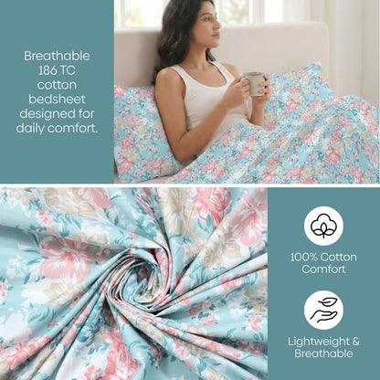 Ornate Whispers Combed Cotton King Bedsheet, 186 TC