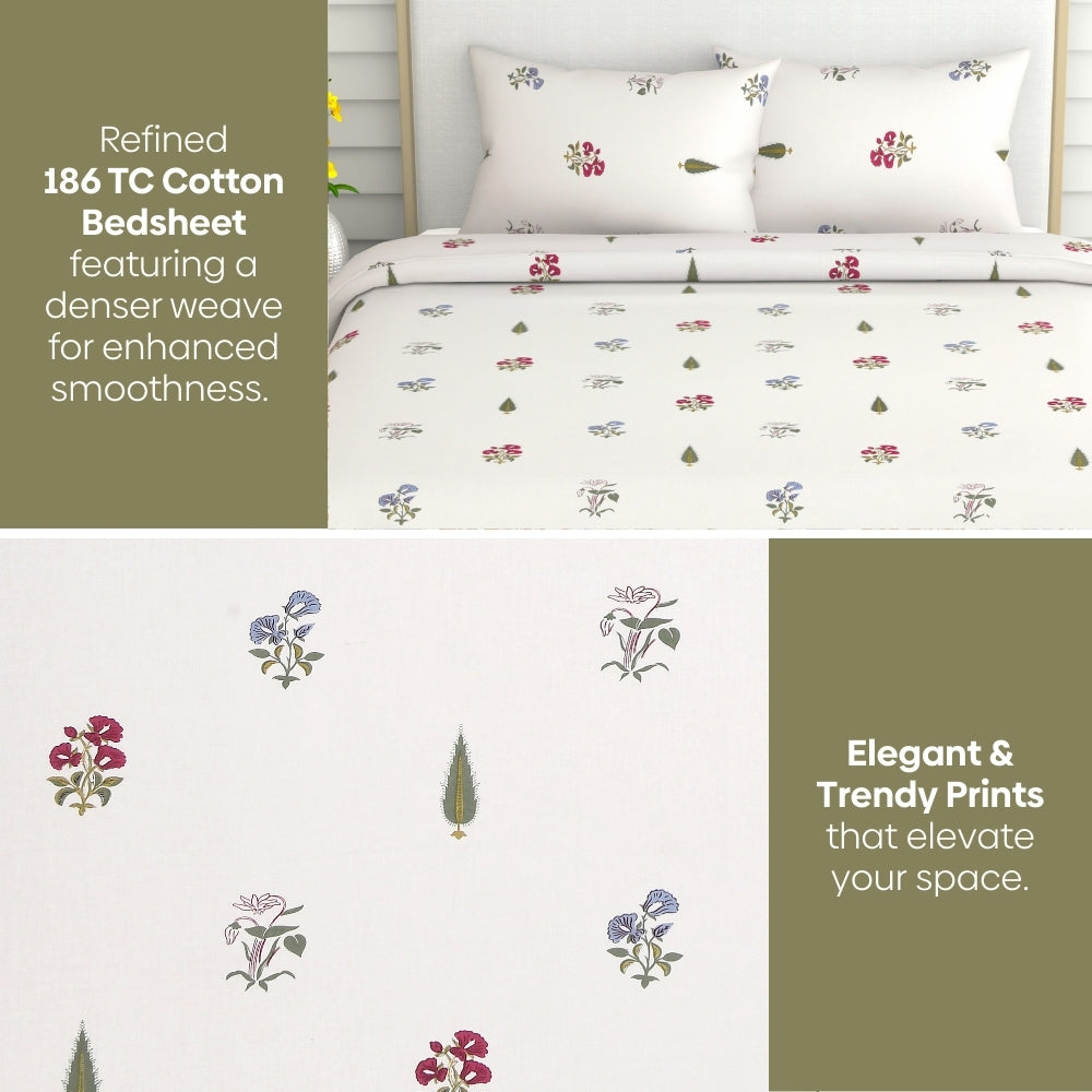 The Garden of Joy 100% Cotton Double Size Bedsheet, 186 TC