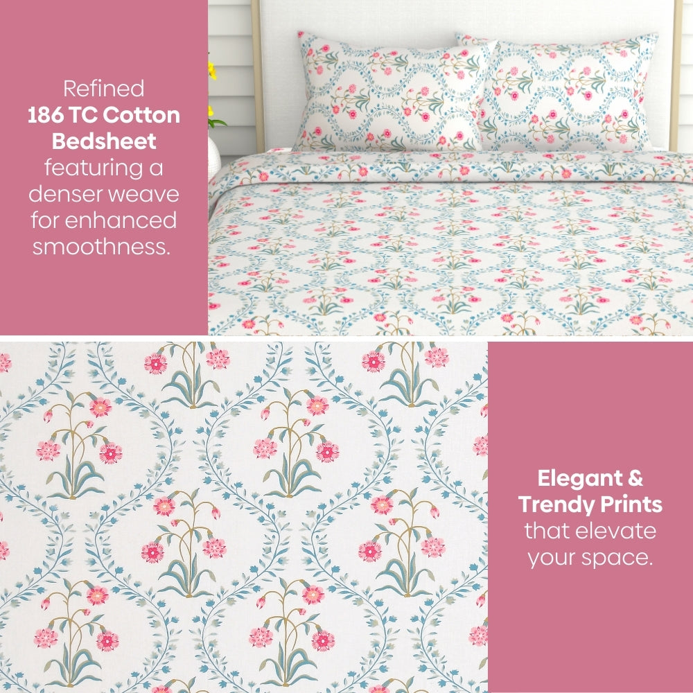 The Pink blossom 100% Cotton Double Size Bedsheet, 186 TC