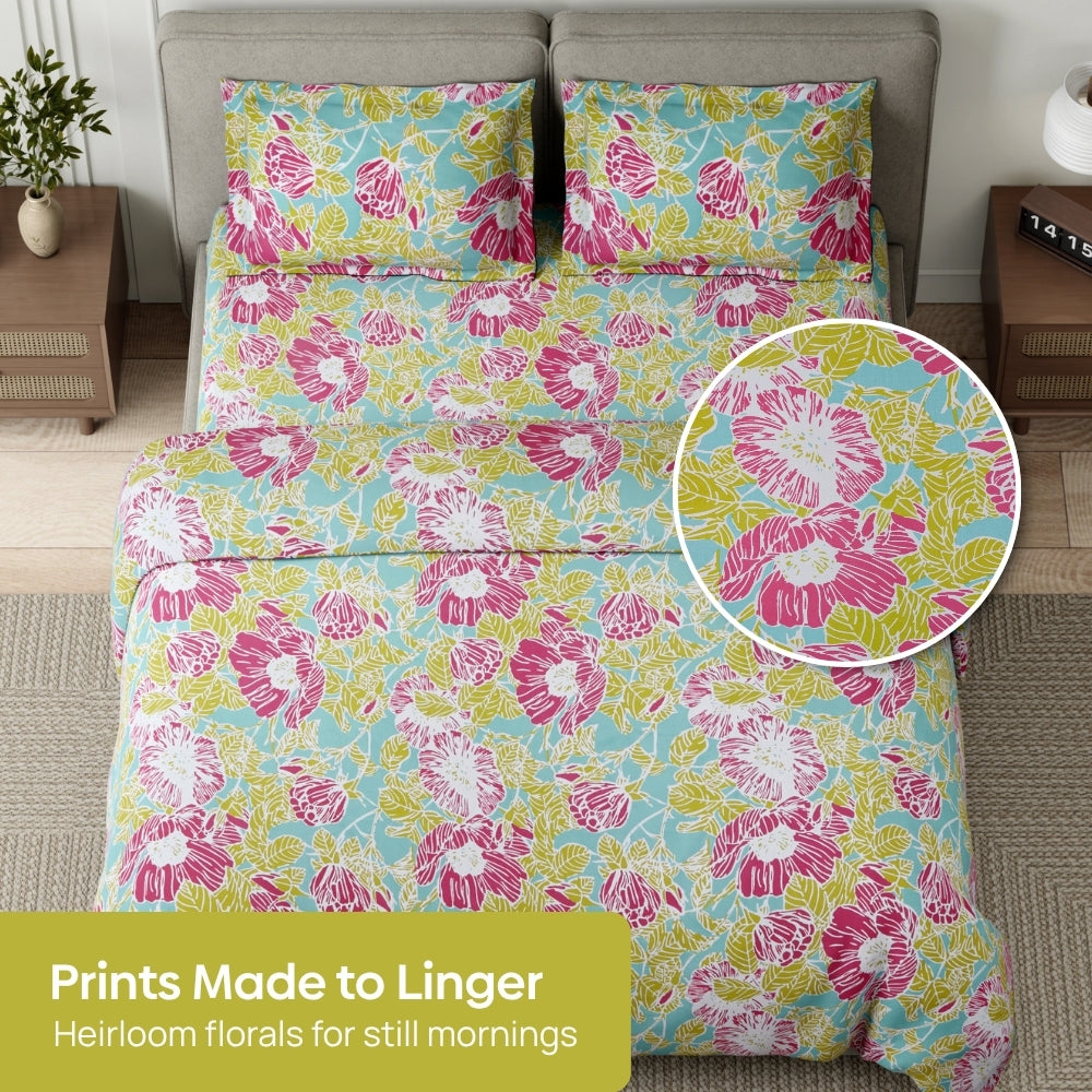 Petal Veranda Multi 100% Cotton King Flat Bedsheet, 186 TC