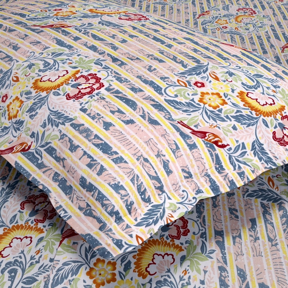 Whispering Song Bird Multi 100% Cotton King Flat Bedsheet, 186 TC
