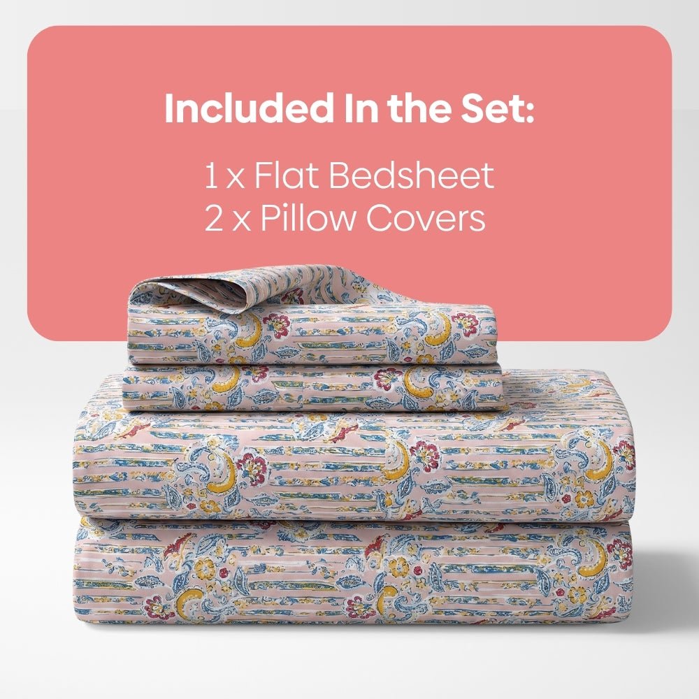 Whispering Song Bird Multi 100% Cotton King Flat Bedsheet, 186 TC - Bedsheets | haus & kinder