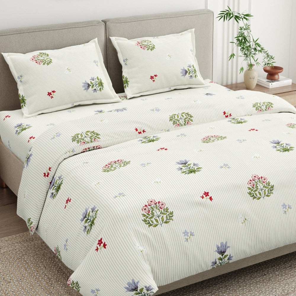 Floral Indienne 100% Cotton Double Size Bedsheet, 186TC