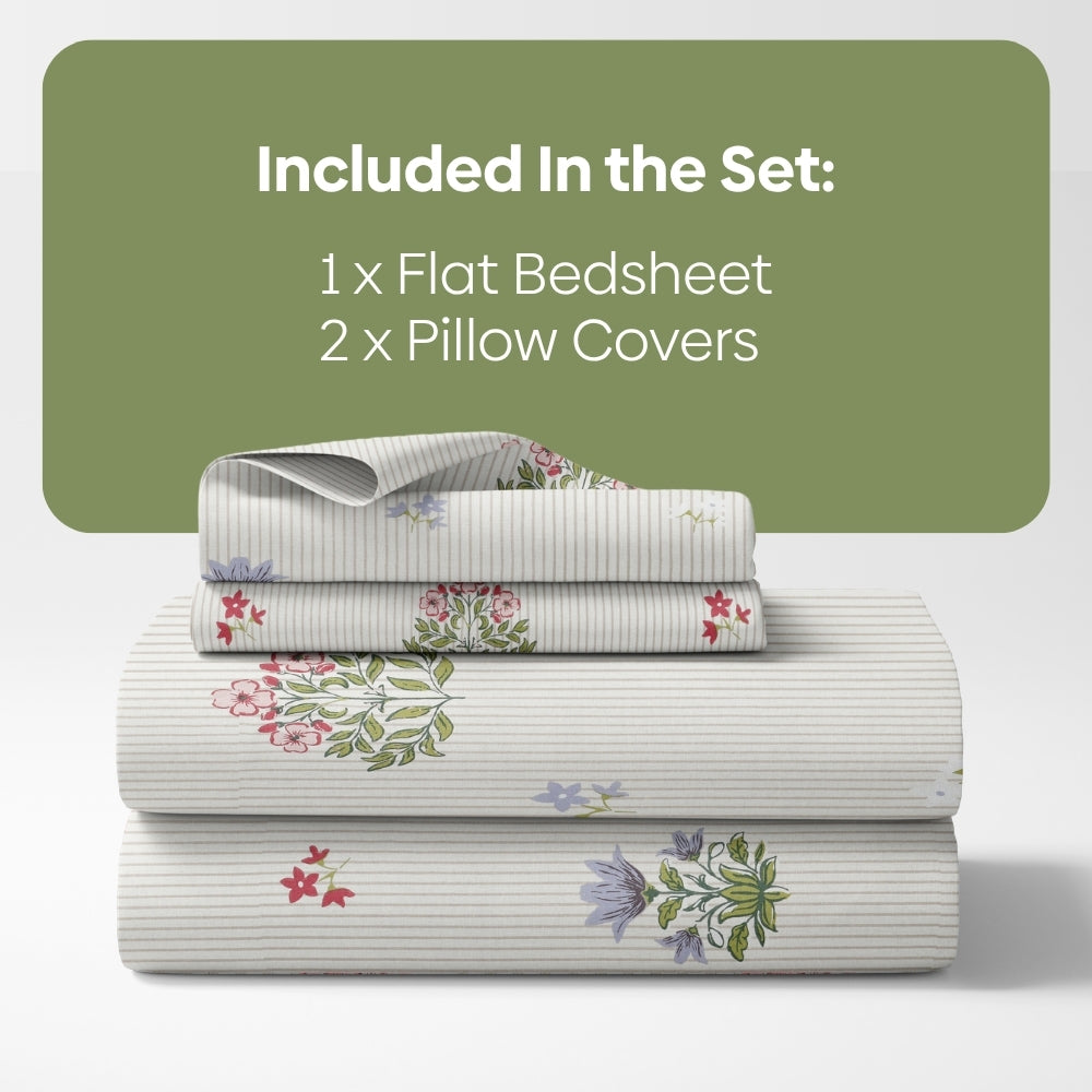 Floral Indienne 100% Cotton Double Size Bedsheet, 186TC