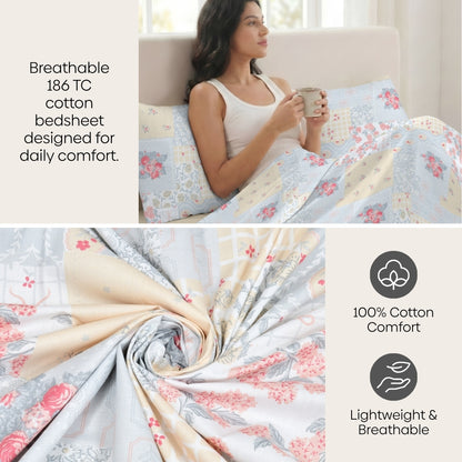 Blooming Heritage Combed Cotton King Bedsheet, 186 TC