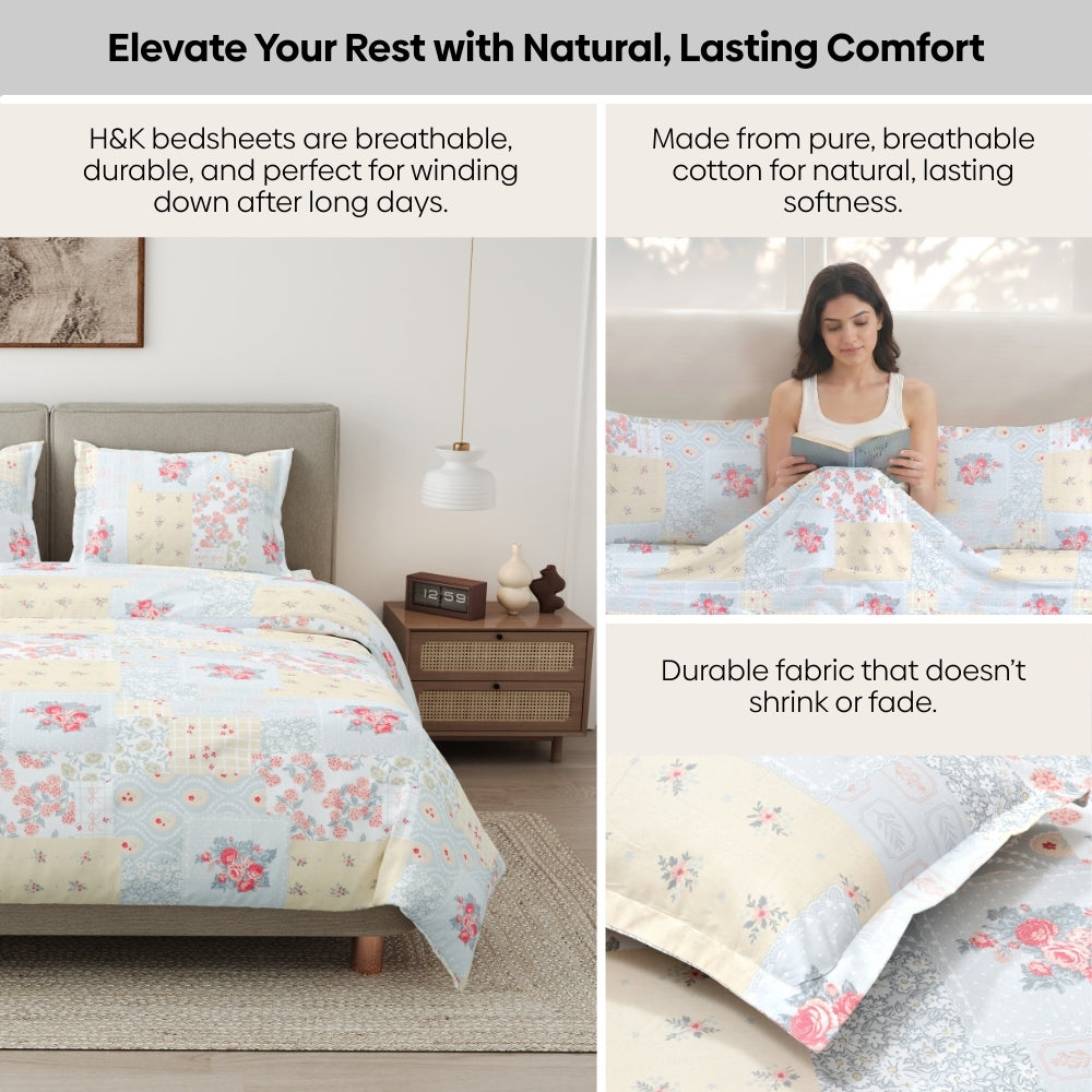 Blooming Heritage Combed Cotton King Bedsheet, 186 TC