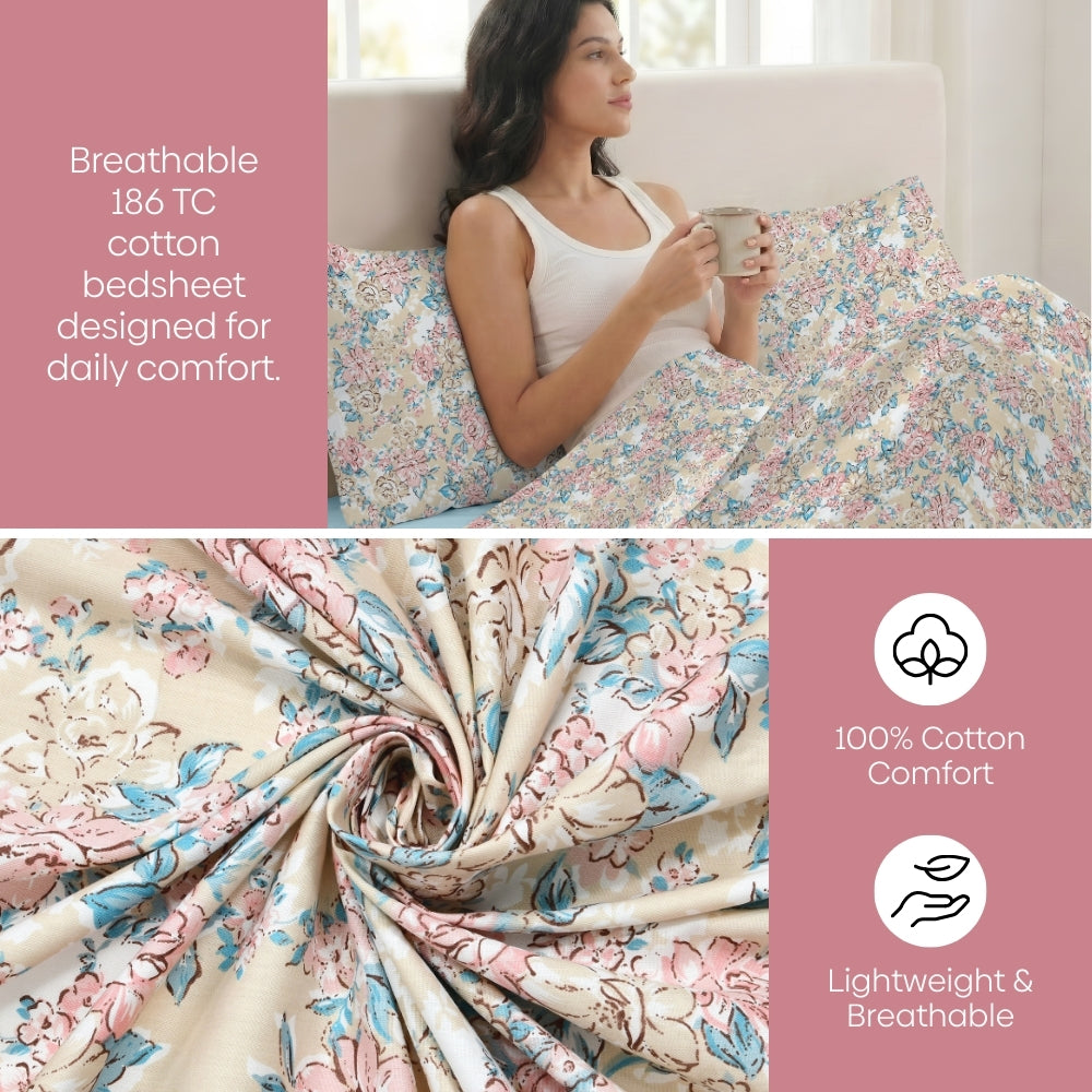 Blossom Legacy Combed Cotton King Bedsheet, 186 TC