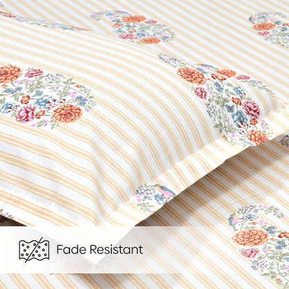 Floral Reverie Combed Cotton King Bedsheet, 186 TC