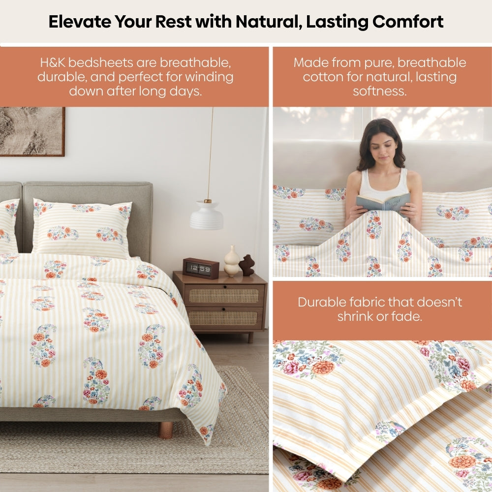 Floral Reverie Combed Cotton King Bedsheet, 186 TC