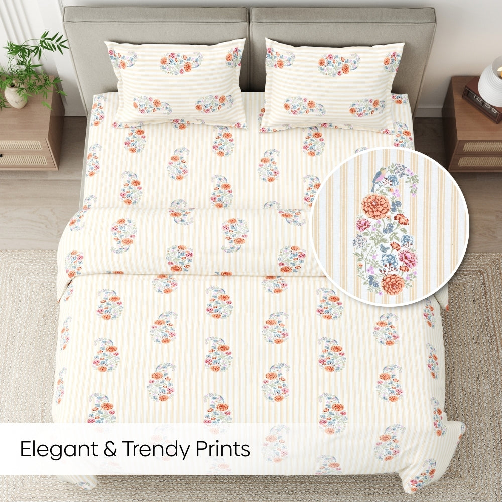 Floral Reverie Combed Cotton King Bedsheet, 186 TC