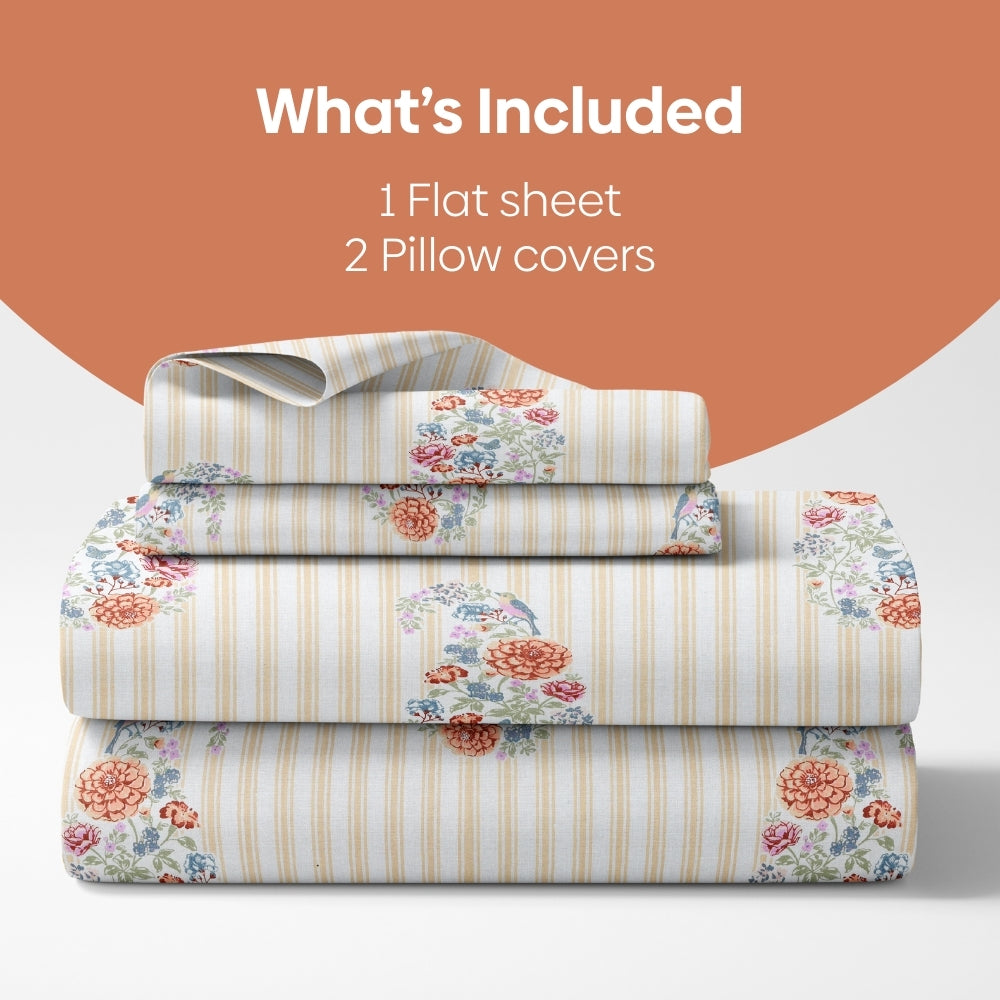 Floral Reverie Combed Cotton King Bedsheet, 186 TC