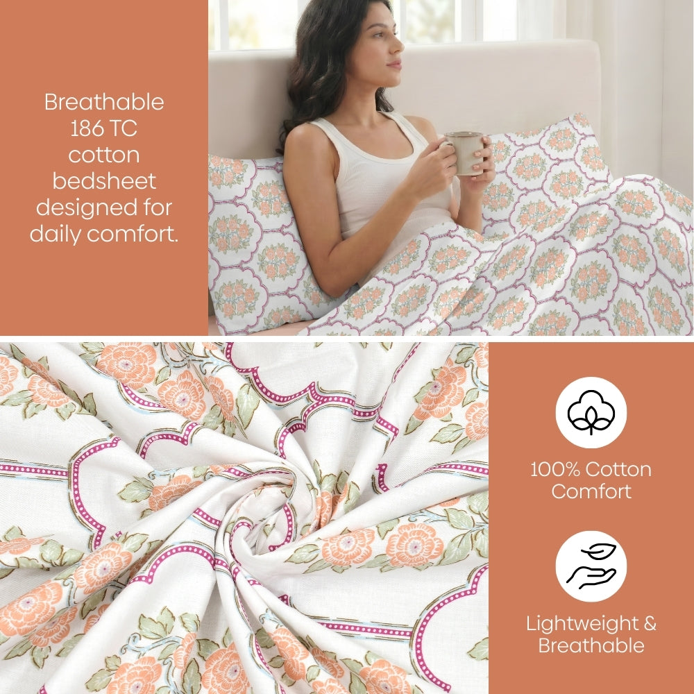 Heritage Blossom Combed Cotton King Bedsheet, 186 TC